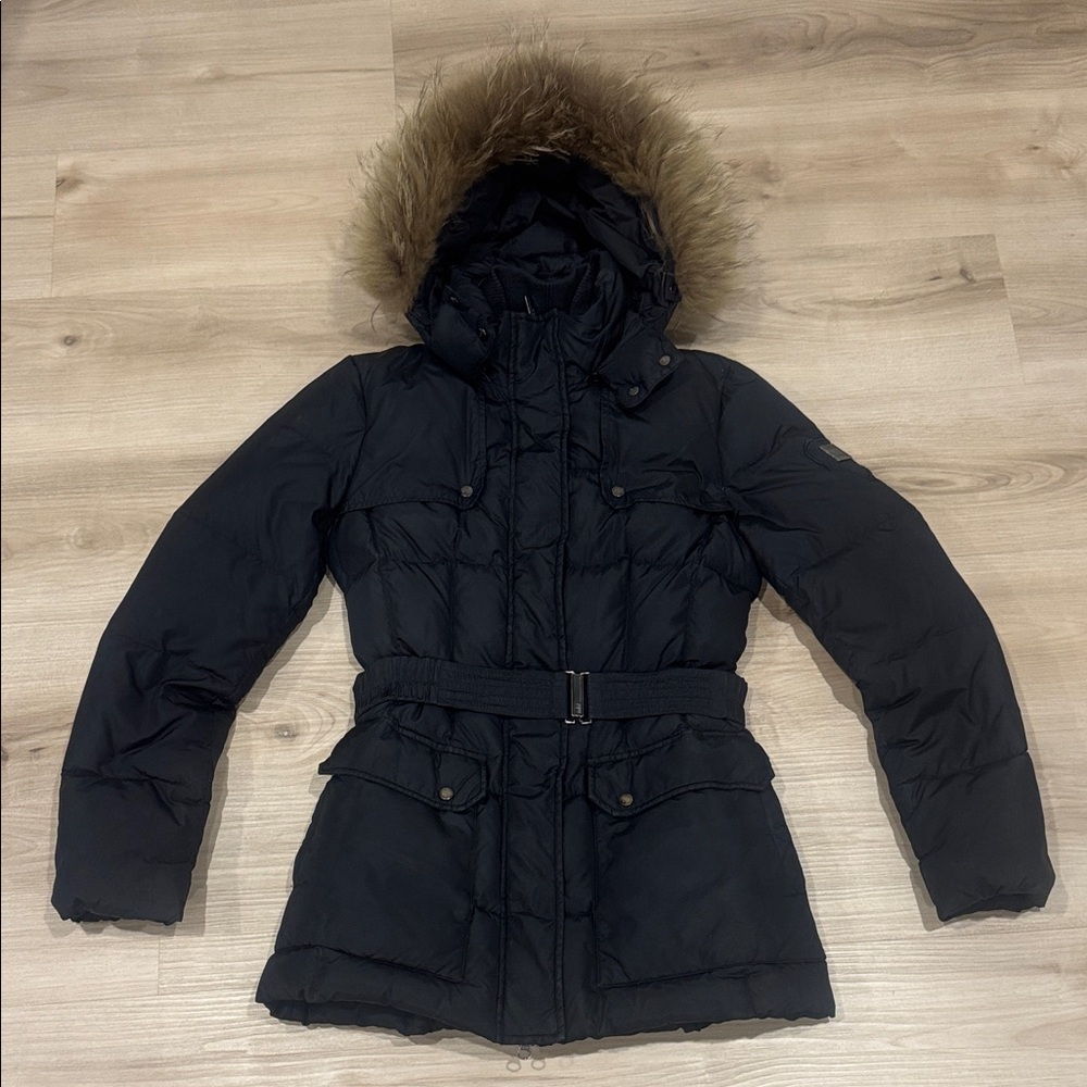 Add Down Icon10 Ladies size 2 Elegant Black Fur-Trimmed Puffer Coat